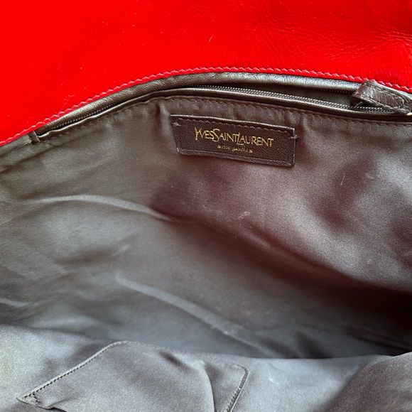 Vintage YSL Yves Saint Laurent Red Crocodile Patent Leather Tribute Tote Bag - Picture 4 of 9